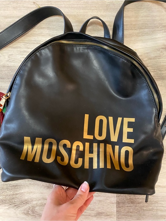 Love Moschino Black Backpack with Gold Logo and Red Tassel main image 6